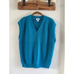 Vintage 80’s aqua sweater vest women’s M